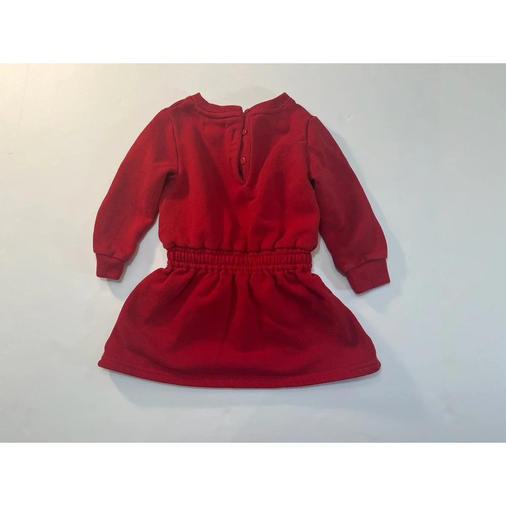 Ralph Lauren Polo Bear Fleece Dress Baby Girl 9M Red Long Sleeve‎ Prep Designer